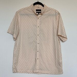 Banana Republic Slim Fit Men's‎ Button Down Shirt Cream Black Dots Sz L Cotton